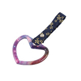 Heart Shape JDM Tsurikawa Drift Subway Train Bus Handle Strap – Universal Car Interior Hanging Charm, Bosozoku Blue Flowers Pattern Retro Nylon Strap X1