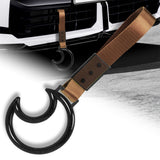 Moon Shape Crystal-Style Ring JDM Tsurikawa Drift Subway Train Bus Handle Strap – Universal Car Interior Hanging Charm, Brown Nylon X1