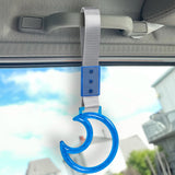 Moon Shape Crystal-Style Ring JDM Tsurikawa Drift Subway Train Bus Handle Strap – Universal Car Interior Hanging Charm, Silver Nylon X1