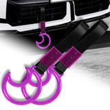 Moon Shape Crystal-Style Ring JDM Tsurikawa Drift Subway Train Bus Handle Strap – Universal Car Interior Hanging Charm, Black Nylon X2