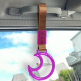 Moon Shape Crystal-Style Ring JDM Tsurikawa Drift Subway Train Bus Handle Strap – Universal Car Interior Hanging Charm, Brown Nylon X2
