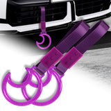 Moon Shape Crystal-Style Ring JDM Tsurikawa Drift Subway Train Bus Handle Strap – Universal Car Interior Hanging Charm, Purple Nylon X2