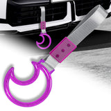 Moon Shape Crystal-Style Ring JDM Tsurikawa Drift Subway Train Bus Handle Strap – Universal Car Interior Hanging Charm, Silver Nylon X1