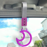 Moon Shape Crystal-Style Ring JDM Tsurikawa Drift Subway Train Bus Handle Strap – Universal Car Interior Hanging Charm, Silver Nylon X1