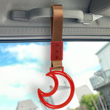 Moon Shape Crystal-Style Ring JDM Tsurikawa Drift Subway Train Bus Handle Strap – Universal Car Interior Hanging Charm, Brown Nylon X2