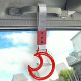 Moon Shape Crystal-Style Ring JDM Tsurikawa Drift Subway Train Bus Handle Strap – Universal Car Interior Hanging Charm, Silver Nylon X1