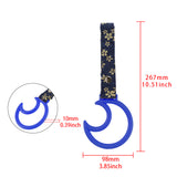 Moon Shape Crystal-Style Ring JDM Tsurikawa Drift Subway Train Bus Handle Strap – Universal Car Interior Hanging Charm, Bosozoku Blue Flowers Pattern Retro Nylon Strap X1