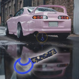 Moon Shape JDM Tsurikawa Drift Subway Train Bus Handle Strap – Universal Car Interior Hanging Charm, Bosozoku Blue Flowers Pattern Retro Nylon Strap X1