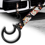 Moon Shape Crystal-Style Ring JDM Tsurikawa Drift Subway Train Bus Handle Strap – Universal Car Interior Hanging Charm, Bosozoku Black Cats Pattern Retro Nylon Strap X1
