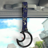 Moon Shape Crystal-Style Ring JDM Tsurikawa Drift Subway Train Bus Handle Strap – Universal Car Interior Hanging Charm, Bosozoku Blue Flowers Pattern Retro Nylon Strap X1