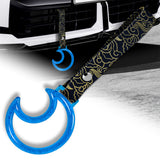 Moon Shape Crystal-Style Ring JDM Tsurikawa Drift Subway Train Bus Handle Strap – Universal Car Interior Hanging Charm, Bosozoku Black Clouds Pattern Retro Nylon Strap X1