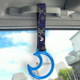 Moon Shape Crystal-Style Ring JDM Tsurikawa Drift Subway Train Bus Handle Strap – Universal Car Interior Hanging Charm, Bosozoku Blue Flowers Pattern Retro Nylon Strap X1