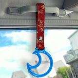 Moon Shape Crystal-Style Ring JDM Tsurikawa Drift Subway Train Bus Handle Strap – Universal Car Interior Hanging Charm, Bosozoku Red Flowers Pattern Retro Nylon Strap X1
