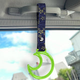 Moon Shape Crystal-Style Ring JDM Tsurikawa Drift Subway Train Bus Handle Strap – Universal Car Interior Hanging Charm, Bosozoku Blue Flowers Pattern Retro Nylon Strap X1