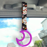 Moon Shape Crystal-Style Ring JDM Tsurikawa Drift Subway Train Bus Handle Strap – Universal Car Interior Hanging Charm, Bosozoku Black Cats Pattern Retro Nylon Strap X1