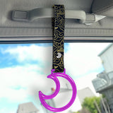 Moon Shape Crystal-Style Ring JDM Tsurikawa Drift Subway Train Bus Handle Strap – Universal Car Interior Hanging Charm, Bosozoku Black Clouds Pattern Retro Nylon Strap X1