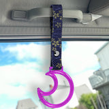 Moon Shape Crystal-Style Ring JDM Tsurikawa Drift Subway Train Bus Handle Strap – Universal Car Interior Hanging Charm, Bosozoku Blue Flowers Pattern Retro Nylon Strap X1