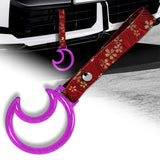Moon Shape Crystal-Style Ring JDM Tsurikawa Drift Subway Train Bus Handle Strap – Universal Car Interior Hanging Charm, Bosozoku Red Flowers Pattern Retro Nylon Strap X1