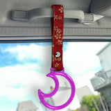Moon Shape Crystal-Style Ring JDM Tsurikawa Drift Subway Train Bus Handle Strap – Universal Car Interior Hanging Charm, Bosozoku Red Flowers Pattern Retro Nylon Strap X1