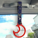 Moon Shape Crystal-Style Ring JDM Tsurikawa Drift Subway Train Bus Handle Strap – Universal Car Interior Hanging Charm, Bosozoku Blue Flowers Pattern Retro Nylon Strap X1