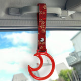 Moon Shape Crystal-Style Ring JDM Tsurikawa Drift Subway Train Bus Handle Strap – Universal Car Interior Hanging Charm, Bosozoku Red Flowers Pattern Retro Nylon Strap X1