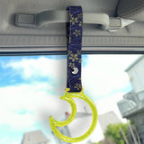 Moon Shape Crystal-Style Ring JDM Tsurikawa Drift Subway Train Bus Handle Strap – Universal Car Interior Hanging Charm, Bosozoku Blue Flowers Pattern Retro Nylon Strap X1