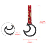 Moon Shape JDM Tsurikawa Drift Subway Train Bus Handle Strap – Universal Car Interior Hanging Charm, Bosozoku Red Flowers Pattern Retro Nylon Strap X1