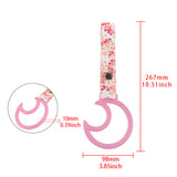 Moon Shape JDM Tsurikawa Drift Subway Train Bus Handle Strap – Universal Car Interior Hanging Charm, Bosozoku Pink Flowers Pattern Retro Nylon Strap X1