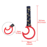 Moon Shape JDM Tsurikawa Drift Subway Train Bus Handle Strap – Universal Car Interior Hanging Charm, Bosozoku Blue Flowers Pattern Retro Nylon Strap X1