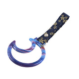 Moon Shape JDM Tsurikawa Drift Subway Train Bus Handle Strap – Universal Car Interior Hanging Charm, Bosozoku Blue Flowers Pattern Retro Nylon Strap X1