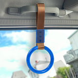Round Crystal-Style Ring JDM Tsurikawa Drift Subway Train Bus Handle Strap – Universal Car Interior Hanging Charm, Brown Nylon X2