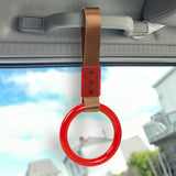 Round Crystal-Style Ring JDM Tsurikawa Drift Subway Train Bus Handle Strap – Universal Car Interior Hanging Charm, Brown Nylon X2