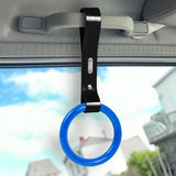 Round Crystal-Style Ring JDM Tsurikawa Drift Subway Train Bus Handle Strap – Universal Car Interior Hanging Charm, Black PVC X1