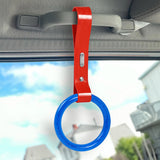 Round Crystal-Style Ring JDM Tsurikawa Drift Subway Train Bus Handle Strap – Universal Car Interior Hanging Charm, Red PVC X2