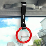 Round Crystal-Style Ring JDM Tsurikawa Drift Subway Train Bus Handle Strap – Universal Car Interior Hanging Charm, Black PVC X1