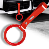 Round Crystal-Style Ring JDM Tsurikawa Drift Subway Train Bus Handle Strap – Universal Car Interior Hanging Charm, Red PVC X1