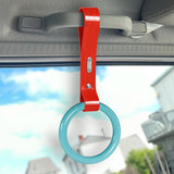 Round JDM Tsurikawa Drift Subway Train Bus Handle Strap – Universal Car Interior Hanging Charm, Red PVC X1