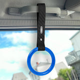 Round Crystal-Style Ring JDM Tsurikawa Drift Subway Train Bus Handle Strap – Universal Car Interior Hanging Charm, Carbon Fiber Pattern PVC X2
