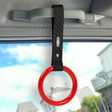 Round Crystal-Style Ring JDM Tsurikawa Drift Subway Train Bus Handle Strap – Universal Car Interior Hanging Charm, Carbon Fiber Pattern PVC X2