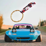 Natural Bamboo Ring JDM Tsurikawa Drift Subway Train Bus Handle Strap – Universal Car Interior Hanging Charm, Bosozoku Black Cats Pattern Retro Fabric Strap X1