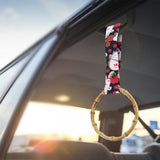 Natural Bamboo Ring JDM Tsurikawa Drift Subway Train Bus Handle Strap – Universal Car Interior Hanging Charm, Bosozoku Black Cats Pattern Retro Fabric Strap X1