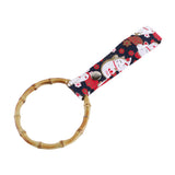 Natural Bamboo Ring JDM Tsurikawa Drift Subway Train Bus Handle Strap – Universal Car Interior Hanging Charm, Bosozoku Black Cats Pattern Retro Fabric Strap X1