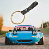 Natural Bamboo Ring JDM Tsurikawa Drift Subway Train Bus Handle Strap – Universal Car Interior Hanging Charm, Bosozoku Black Clouds Pattern Retro Fabric Strap X1