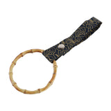 Natural Bamboo Ring JDM Tsurikawa Drift Subway Train Bus Handle Strap – Universal Car Interior Hanging Charm, Bosozoku Black Clouds Pattern Retro Fabric Strap X1