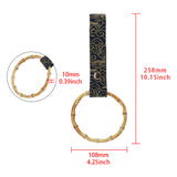 Natural Bamboo Ring JDM Tsurikawa Drift Subway Train Bus Handle Strap – Universal Car Interior Hanging Charm, Bosozoku Black Clouds Pattern Retro Fabric Strap X1