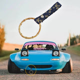 Natural Bamboo Ring JDM Tsurikawa Drift Subway Train Bus Handle Strap – Universal Car Interior Hanging Charm, Bosozoku Blue Flowers Pattern Retro Fabric Strap X1