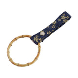 Natural Bamboo Ring JDM Tsurikawa Drift Subway Train Bus Handle Strap – Universal Car Interior Hanging Charm, Bosozoku Blue Flowers Pattern Retro Fabric Strap X1