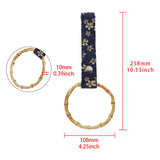 Natural Bamboo Ring JDM Tsurikawa Drift Subway Train Bus Handle Strap – Universal Car Interior Hanging Charm, Bosozoku Blue Flowers Pattern Retro Fabric Strap X1