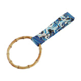 Natural Bamboo Ring JDM Tsurikawa Drift Subway Train Bus Handle Strap – Universal Car Interior Hanging Charm, Bosozoku Blue Waves Pattern Retro Fabric Strap X1