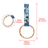 Natural Bamboo Ring JDM Tsurikawa Drift Subway Train Bus Handle Strap – Universal Car Interior Hanging Charm, Bosozoku Blue Waves Pattern Retro Fabric Strap X1